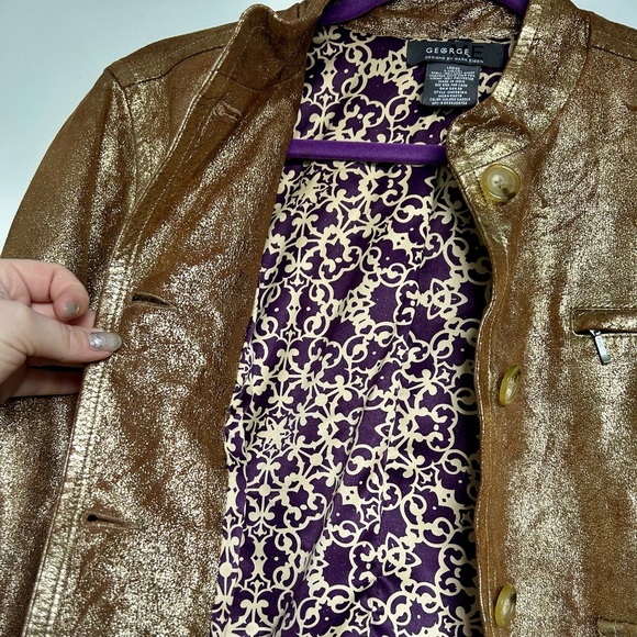 ⚜️ George by Mark Eisen Goat Leather Jacket - Metallic Gold - Size L (12/14) - Picture 5 of 7